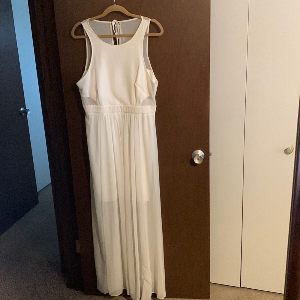 Bisou Bisou white maxi sheer dress with slits on sides, Size:14